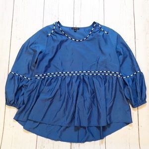 Lane Bryant blue black silver stitched top 14/16